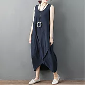 【A.Cheter】寬肩藝術側車線造型設計寬鬆背心洋裝102567M藍