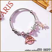 『坂井.亞希子』貓咪海星造型水晶串珠鋼線可調式手環 -粉色