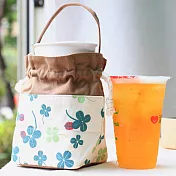 多功能幸運草抽繩包‧可當手搖飲提袋‧化妝包等功能抽繩包‧自然棕