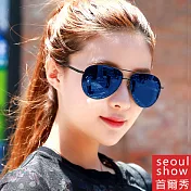 seoul show首爾秀 彈簧腳金屬框雷朋偏光太陽眼鏡UV400墨鏡 A103槍灰框深藍片