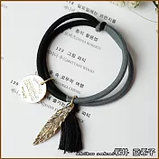 『坂井.亞希子』日系簡約金屬葉子圓標流蘇造型髮圈 -黑色