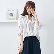 【慢。生活】配色直條薄款襯衫-F 323　FREE藍卡條