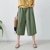 【慢。生活】半鬆緊棉麻寬褲-F 7139　FREE綠色