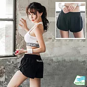 【BODYAIR嚴選】雙層文字翹臀顯瘦短褲(瑜珈.運動.慢跑)M 黑