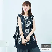 【潘克拉】東瀛風印花無袖上衣-F TM911　FREE黑色