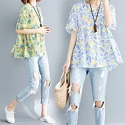 【A.Cheter】關島度假采風印花棉麻寬鬆涼爽上衣*102680F天空藍