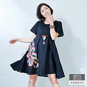 【潘克拉】花瓣層次刷色連身裙-F TM520　FREE黑色