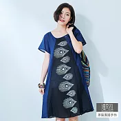 【潘克拉】孔雀羽毛拼接連身裙-F TM938　FREE藍色
