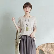 【慢。生活】條紋彈性色織短T-F 082　FREE卡其色
