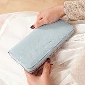 CHENSON真皮 讓錢住飯店8卡5鈔拉鍊長夾 (W00528-7)天藍