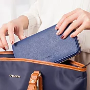 CHENSON真皮 讓錢住飯店8卡5鈔拉鍊長夾 (W00528-9)深藍