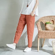 【慢。生活】鬆緊腰棉麻蘿蔔褲-F 809-1　FREE橘紅