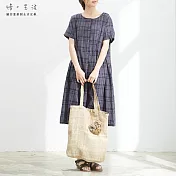 【慢。生活】深格紋側抓皺襯衫洋-F 3358　FREE灰藍