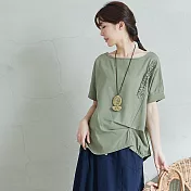 【慢。生活】設計款抓皺棉麻上衣-F 20381　FREE綠色