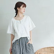 【慢。生活】蕾絲鏤空拼接袖上衣-F 20616　FREE白色