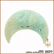 『坂井．亞希子』唯美宇宙星空系列月亮鑲鑽珍珠彈簧髮夾 -清新綠