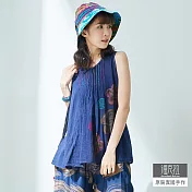 【潘克拉】花瓣壓線捲背心-F TM686　FREE藍色