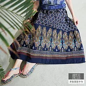 【潘克拉】菱格孔雀圖騰長裙 TM942　FREE藍色