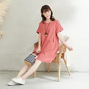 【慢。生活】設計口袋棉麻連身裙-F 15064　FREE粉紅