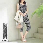 【KT】巴洛克印花連身褲 6882　FREE黑色