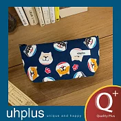 uhplus Q-plus寬底筆袋-卡哇伊柴犬(藍)