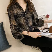 【初色】寬版蝙蝠袖格子襯衫-共2色-92183(M-2XL可選)M黑色