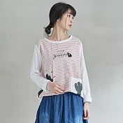 【Gentle wind】貓咪口袋拼接上衣 3662　FREE粉紅