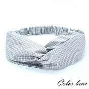 【卡樂熊】日系百搭小格子造型髮帶-藍灰色