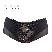 [MIGER密格內衣]網紗裙襬蕾絲花朵中腰三角內褲-台灣製-(編號：8257)FREE黑色