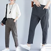 【A.Cheter】阿爾卑斯山風側排扣平腹瘦腿寬版鬆緊纖腰燈心絨長褲*#102984FREE灰