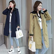 【MsMore】韓風大方美型連帽袖口撞色棉質休閒風衣外套*#102972XL卡其