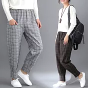 【A.Cheter】韓國棉質寬鬆修身鬆緊腰頭格紋休閒褲*#103017M藍