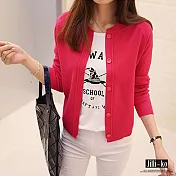 【Jilli~ko】薄款針織開衫小外套 J6336　FREE桃紅