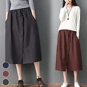 【A.Cheter】復古文藝鬆緊腰頭排扣純色棉麻中長裙*#103077FREE深灰