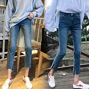 【NUMI】森-高腰顯瘦開叉牛仔褲-藍色-52068-(S-3XL可選)M藍色