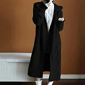 【MsMore】羅馬藝術畫風麻花毛織大帽長版外套#j103316F黑