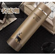 【EZlife】商務鹿304雙層不鏽鋼真空保溫杯(500ml)名流咖