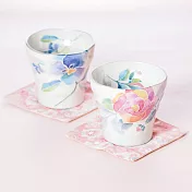 【和藍】美濃燒∣茶杯二入+杯墊 ‧玫瑰三色堇款