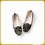 【花見小路】樂芙日/微光葉文花布鞋/娃娃鞋/JP23.5/葉文緑色