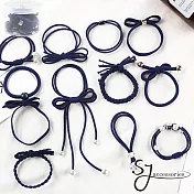 【SJ】日韓系簡約珍珠飄帶罐裝12入髮束(三色)-罐裝12入深藍色