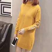 【NUMI】森-純色刺繡高領洋裝-共8色-52096-(F可選)F黃色