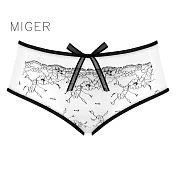 [MIGER密格內衣]蝴蝶結蕾絲性感網紗中腰三角內褲-8383-台灣製-FREE白色