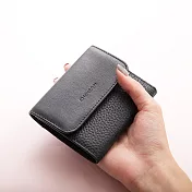 CHENSON 典雅深淺色 零錢拉鍊袋短夾 黑(W88026-3)