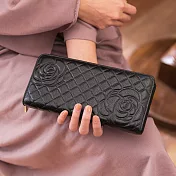 CHENSON 小牛皮山茶花5鈔拉鍊長夾 黑(W11042-3)