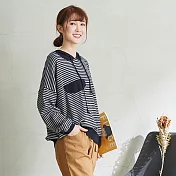 【慢。生活】寬鬆條紋針織連帽T W-17　FREE黑色