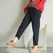 【慢。生活】厚棉不對稱口袋工裝蘿蔔褲 K1577　FREE黑色