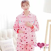 天使霓裳 哺乳衣 卡通甜心 長袖厚棉居家保暖孕婦睡衣(粉F)F