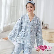 【天使霓裳】居家睡衣 清新落花 二件式長袖哺乳孕婦套裝月子服(淺藍F)F淺藍