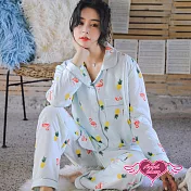 【天使霓裳】居家睡衣 夏日火鶴 二件式長袖孕婦月子套裝(綠F)F