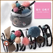 『坂井.亞希子』日系時尚毛球豹紋蝴蝶結10件套組髮圈 -黑色